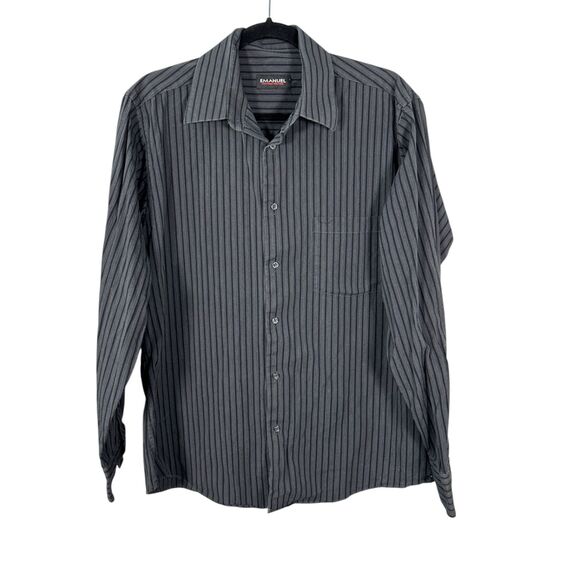 Emanuel Ungaro Grey Black Long Sleeve Textured Stripe Button Shirt Men's Large - Picture 1 of 5